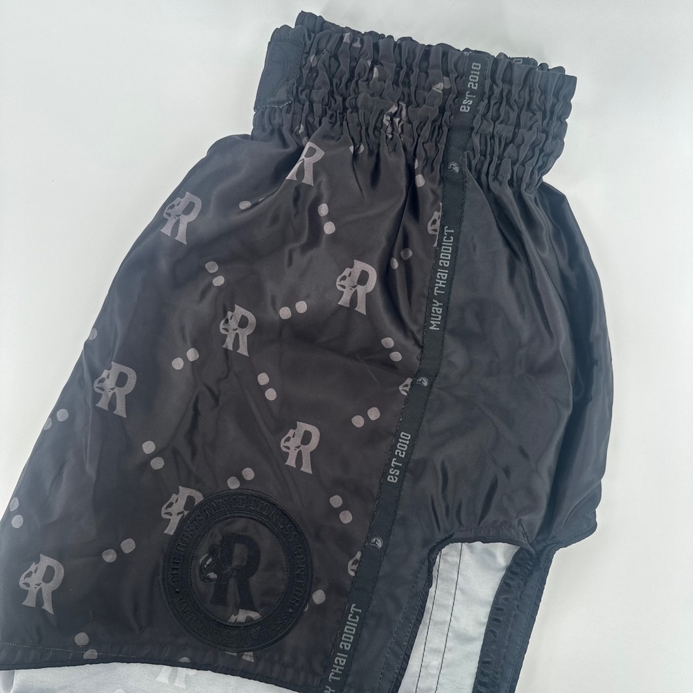 Muay Thai Addict Combat Shorts Mens XXL Black Monogram Logo Training Trunks